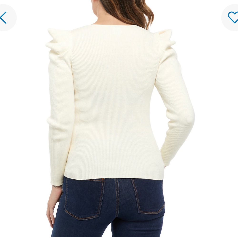 NWT Anne Klein Women’s Tan Ribbed Sweater V Neck Puffed Sleeve Size Large - Picture 11 of 11